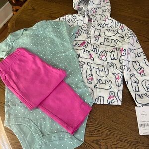 Carter's Green Bodysuit, Pink Leggings, and Animal Print Hoodie Set NWT 24 mo